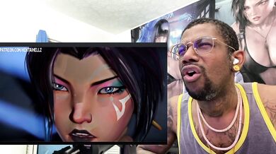 Psylocke Rubs Her Tight Bald Ass Pussy While Her Anal Hole Gets Fucked