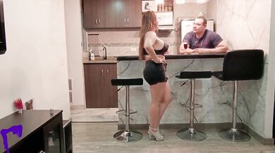 Hot Latina Wife MILF Horny, Paja Cubana Tits Frottage and Visible Cum in Mouth with Ardente Desire in Living Room, Real Homemade