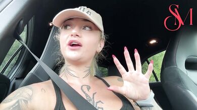 Car park whore shows off strangers cum on her tits in backseat after dogging!