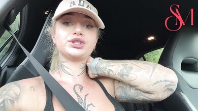 Car park whore shows off strangers cum on her tits in backseat after dogging!