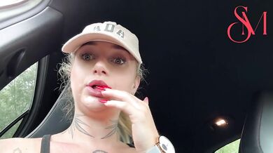 Car park whore shows off strangers cum on her tits in backseat after dogging!