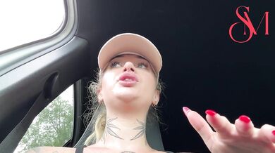 Car park whore shows off strangers cum on her tits in backseat after dogging!