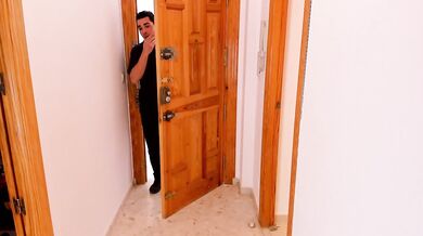 Skinny college student surprised by the delivery man