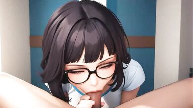 AI Generated - Hot Brunette Glasses POV Messy BJ Huge Natural Boobs School Uniform Vibes