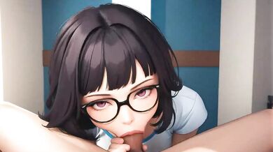 AI Generated - Hot Brunette Glasses POV Messy BJ Huge Natural Boobs School Uniform Vibes