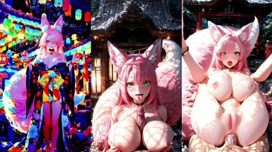 Kitsune Shrine Maidens bless you with their big boobs and body