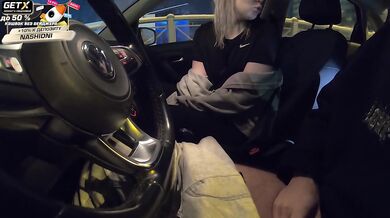 Public Double blowjob in the car from bestfriends by traffic police - Kira Viburn & Emma Korti
