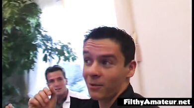 A beautiful young brunette for two cock