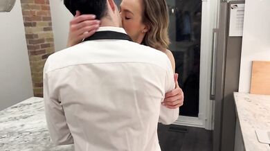 Wife fucked and shared in party dress by husband and friend in kitchen / Sloppy Seconds