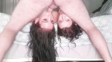 Using not 1 but 2 whores mouths as my personal cock pocket while they both lay upside down
