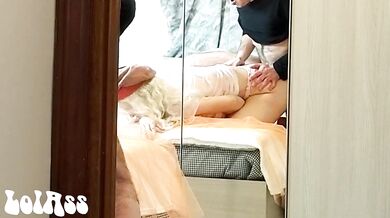 First he fucks the maid and then he destroys his wife's ass - Full video