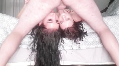 2 girls get upside down throat fuck