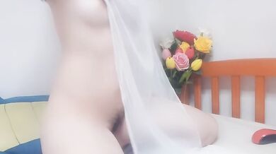 asian hana sexy in white dress you can see throw her small tit and hairy pussy