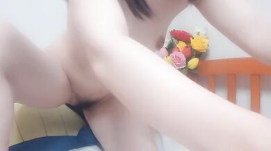 asian hana sexy in white dress you can see throw her small tit and hairy pussy