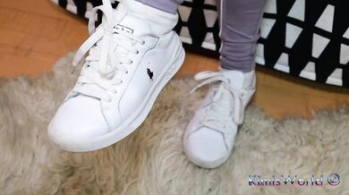 Lavender Leggings, Worn White Socks & Sneakers – Foot Tease & Shoeplay