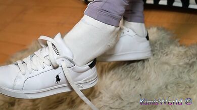 Lavender Leggings, Worn White Socks & Sneakers – Foot Tease & Shoeplay