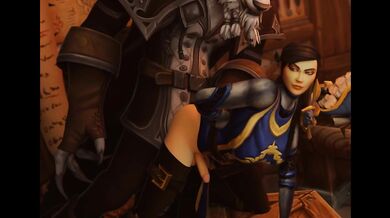 Futa Alliance Human Captain Ashtinn fucked by Worgen Genn Greymane, Secret affair in Garrison (clothed)