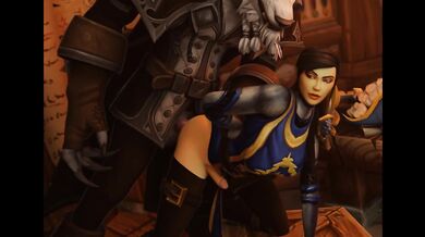 Futa Alliance Human Captain Ashtinn fucked by Worgen Genn Greymane, Secret affair in Garrison (clothed)