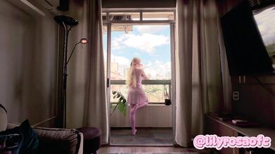 POV: My Cute Stepsister in Pink... Very Naughty Balcony Tease