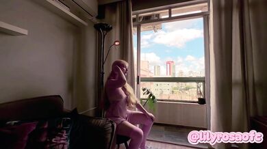 POV: My Cute Stepsister in Pink... Very Naughty Balcony Tease