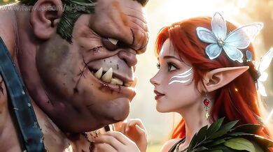 The sexual encounter between the Windwalker, the elf girl and the obese man, the perfect oral sex, AI-generated