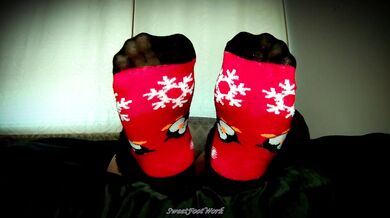 Sock Lovers Delight 2 - Cum Worship My Big Size 11 Feet in Red and Black Winter Socks With Fuzzy Ankle Cuffs