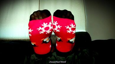 Sock Lovers Delight 2 - Cum Worship My Big Size 11 Feet in Red and Black Winter Socks With Fuzzy Ankle Cuffs