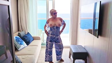 MILF Mature Mommy Housewife Rubbing her Big Tits and Pussy on a Cruise Ship
