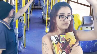 Student being penetrated from behind on a bus in public!