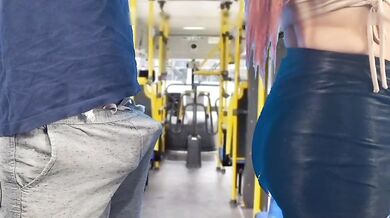 Student being penetrated from behind on a bus in public!