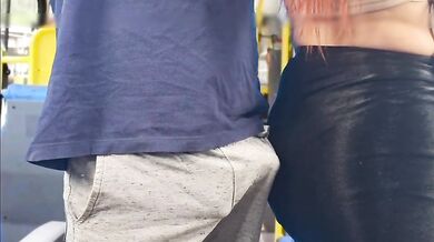 Student being penetrated from behind on a bus in public!