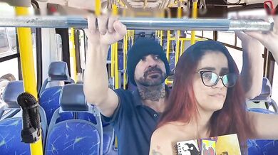 Student being penetrated from behind on a bus in public!