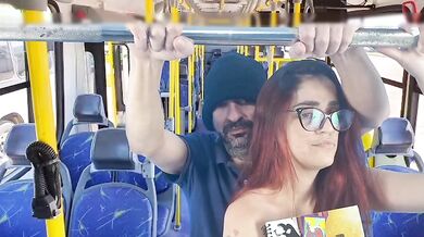 Student being penetrated from behind on a bus in public!