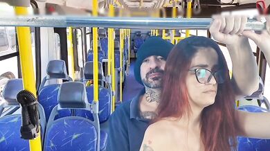 Student being penetrated from behind on a bus in public!