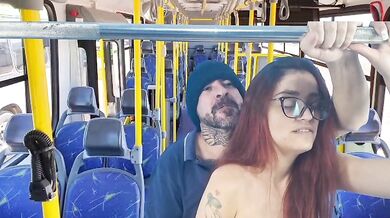 Student being penetrated from behind on a bus in public!