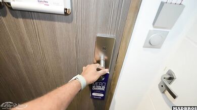 I meet up with my neighbor for a quickie; he fucks me so hard in a room near the airport that all the staff can hear us.