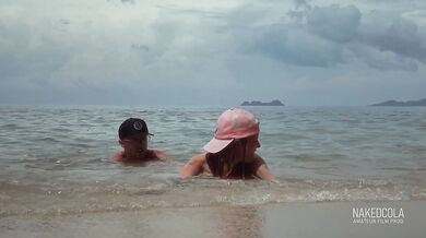 Hot & risky sex in the sea waves on the beach