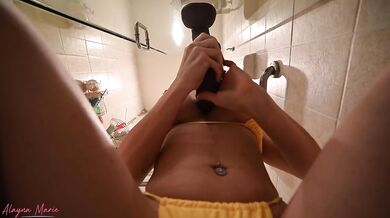Trying out my new huge 18 inch BBC dildo in the shower