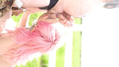Cute Tattoo Girl Milks Daddy Outside the Barn