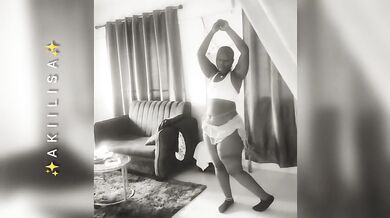 Curvy Girl Dancing Alone at Home (B&W)