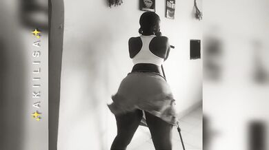 Curvy Girl Dancing Alone at Home (B&W)