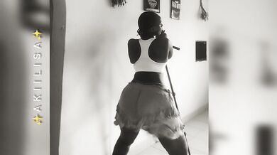 Curvy Girl Dancing Alone at Home (B&W)
