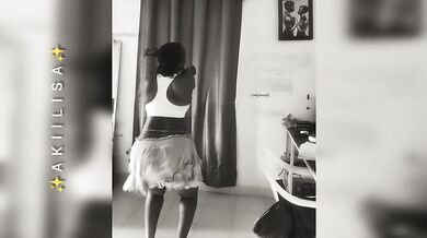 Curvy Girl Dancing Alone at Home (B&W)