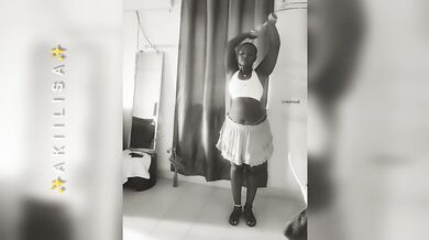 Curvy Girl Dancing Alone at Home (B&W)