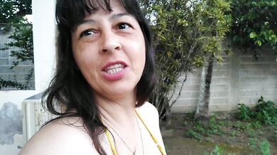 Amateur wife teasing you outside wearing a micro bikini