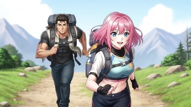 Hiking in the mountain - happy ending