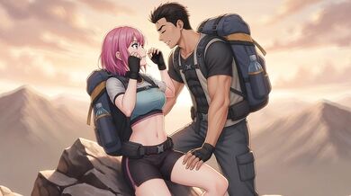 Hiking in the mountain - happy ending