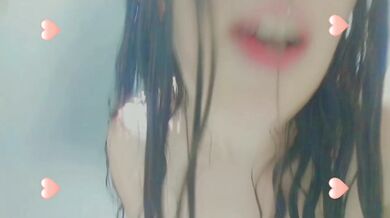 Naughty girl taking a hot shower and getting horny ending up masturbation at shower , mouth close up