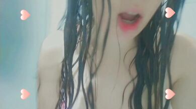 Naughty girl taking a hot shower and getting horny ending up masturbation at shower , mouth close up