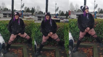 Milf pissing in busy parking lot almost gets caught